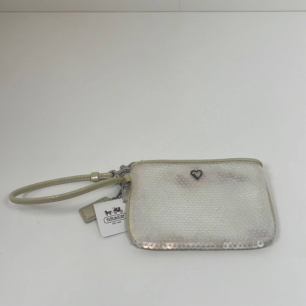 Nwt Coach Special Edition Poppy Sequined Wristlet In Opal